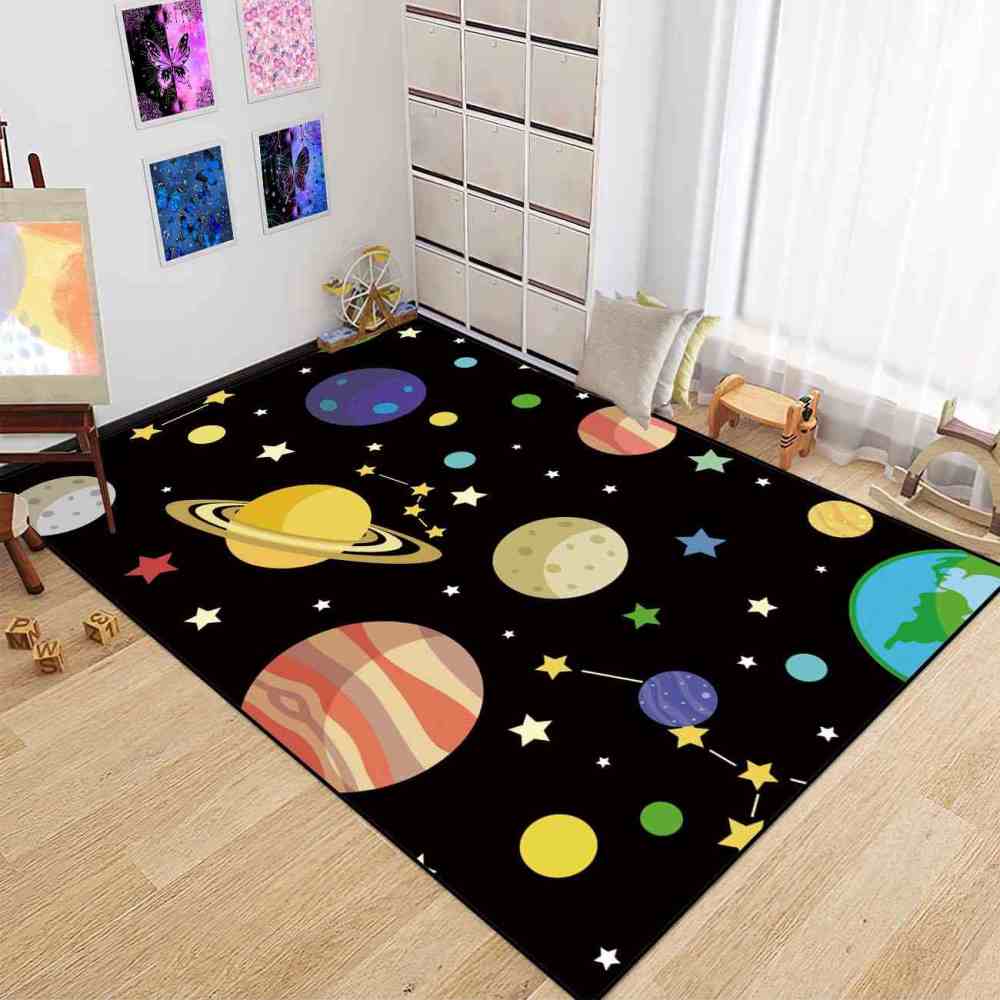 Colorful Cartoon Planets & Stars Nursery Floor Mat | CozyLil