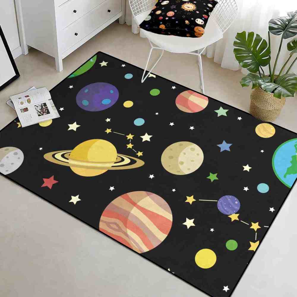 Colorful Cartoon Planets & Stars Nursery Floor Mat | CozyLil