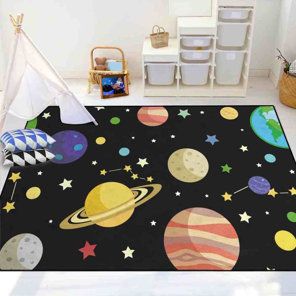 Colorful Cartoon Planets & Stars Nursery Floor Mat | CozyLil