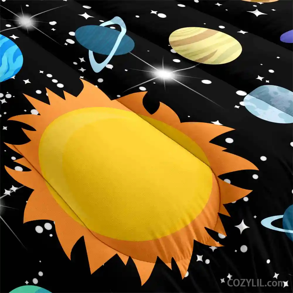 Realistic Planet Orbit & Sparkling Stars Kids Comforter Set | CozyLil