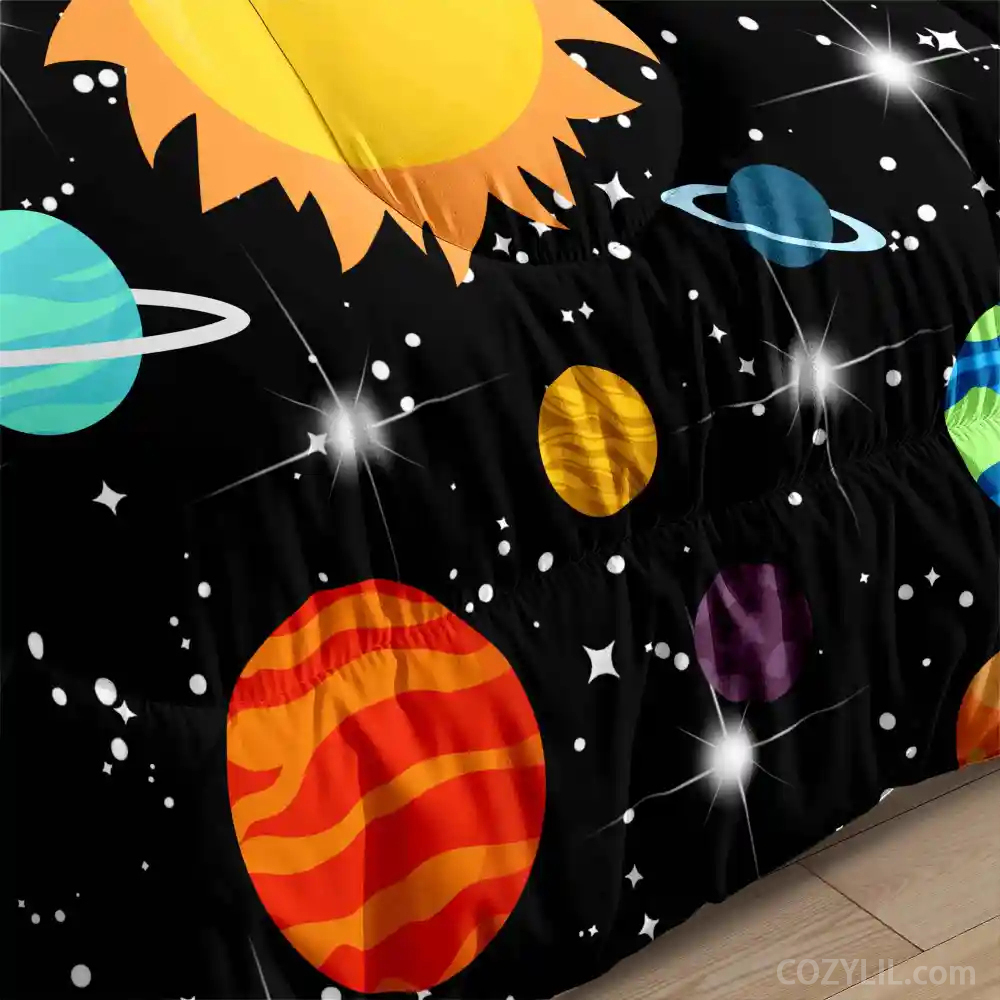 Realistic Planet Orbit & Sparkling Stars Kids Comforter Set | CozyLil