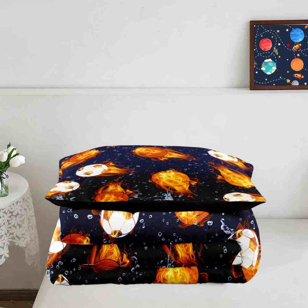 Fire on Ice Sports Soccer & Basketball Comforter Set | CozyLil