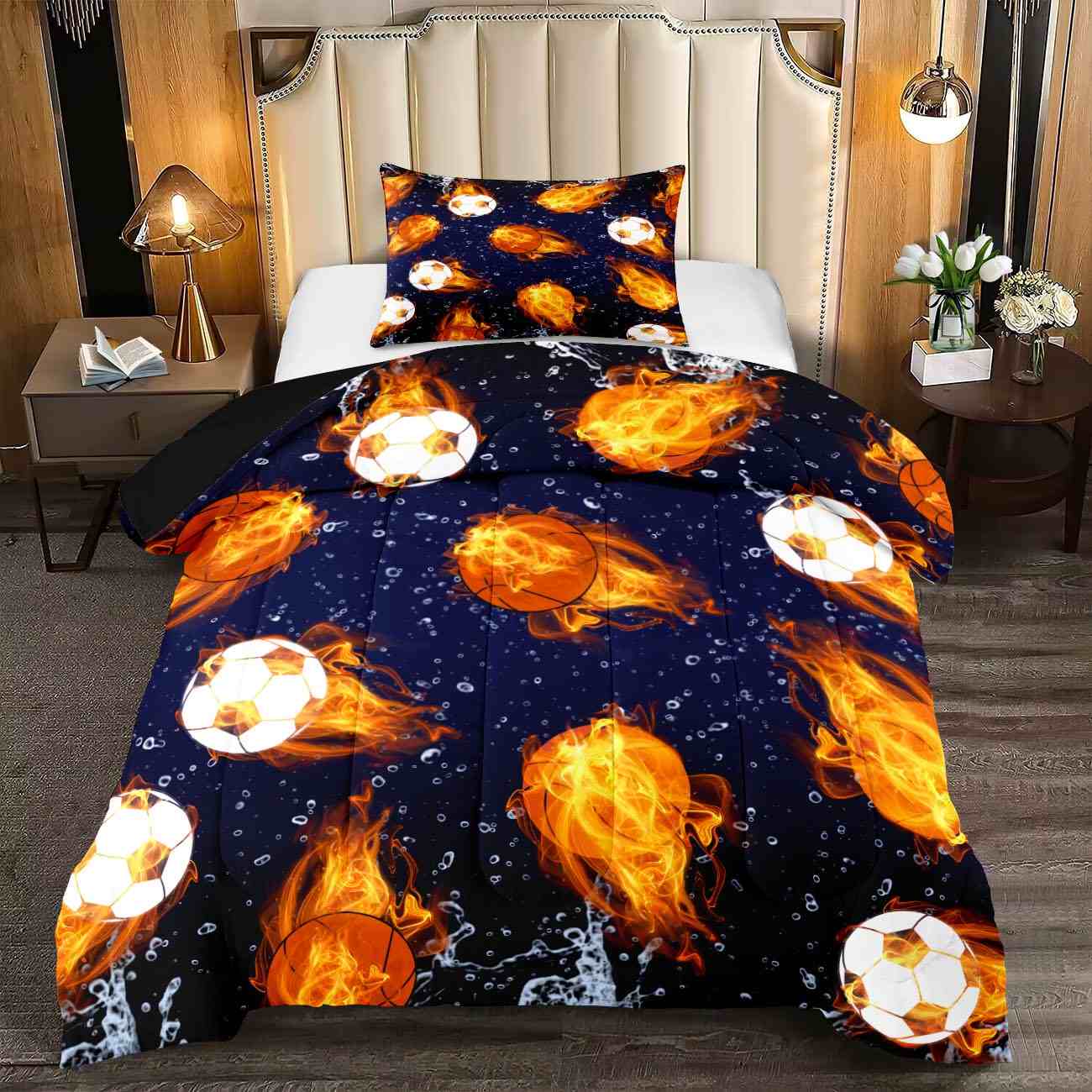 Fire on Ice Sports Soccer & Basketball Comforter Set | CozyLil