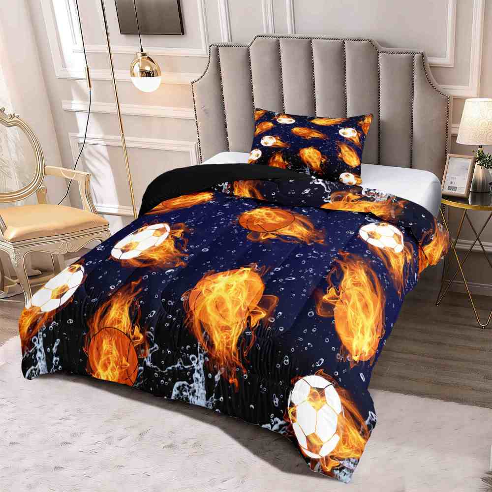 Fire on Ice Sports Soccer & Basketball Comforter Set | CozyLil