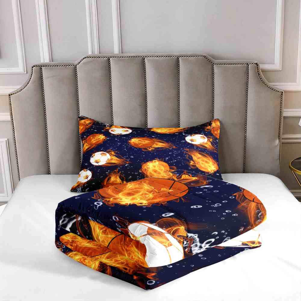 Fire on Ice Sports Soccer & Basketball Comforter Set | CozyLil