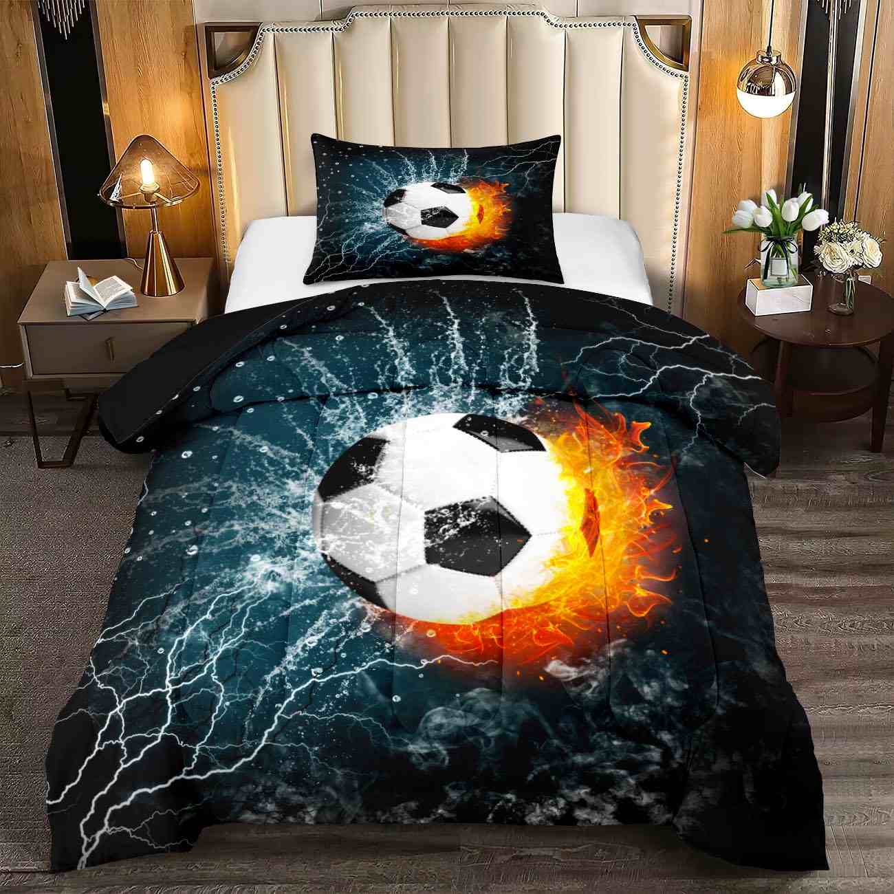 Power Strike Flaming Soccer Lightning Comforter Set | CozyLil