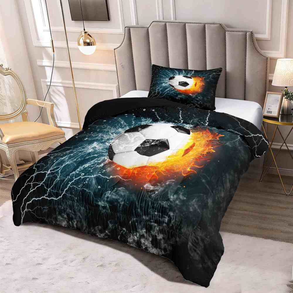 Power Strike Flaming Soccer Lightning Comforter Set | CozyLil