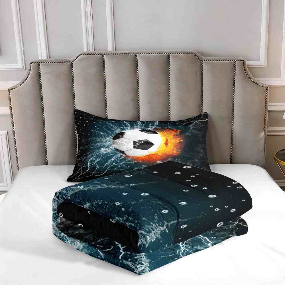 Power Strike Flaming Soccer Lightning Comforter Set | CozyLil
