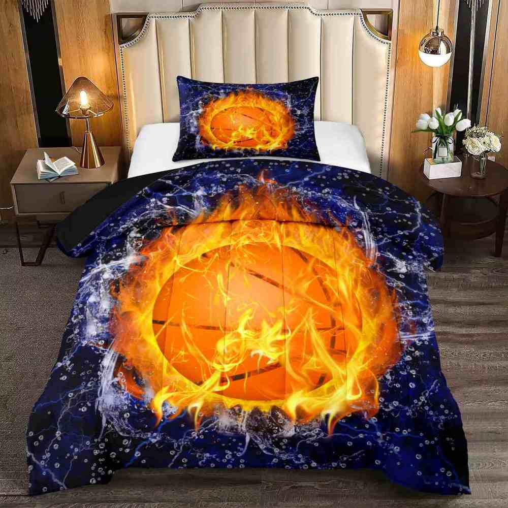 Flaming Basketball Lightning Comforter Set for Boys | CozyLil