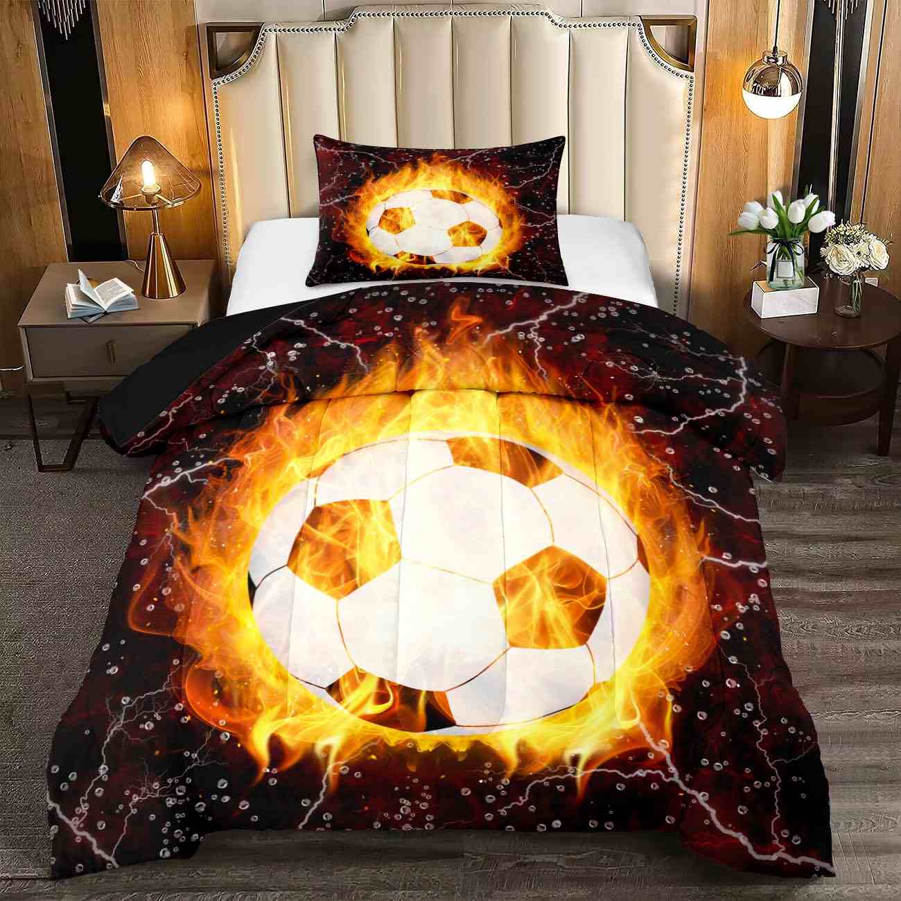 Fire Soccer Ball Lightning Comforter Set for Kids | CozyLil