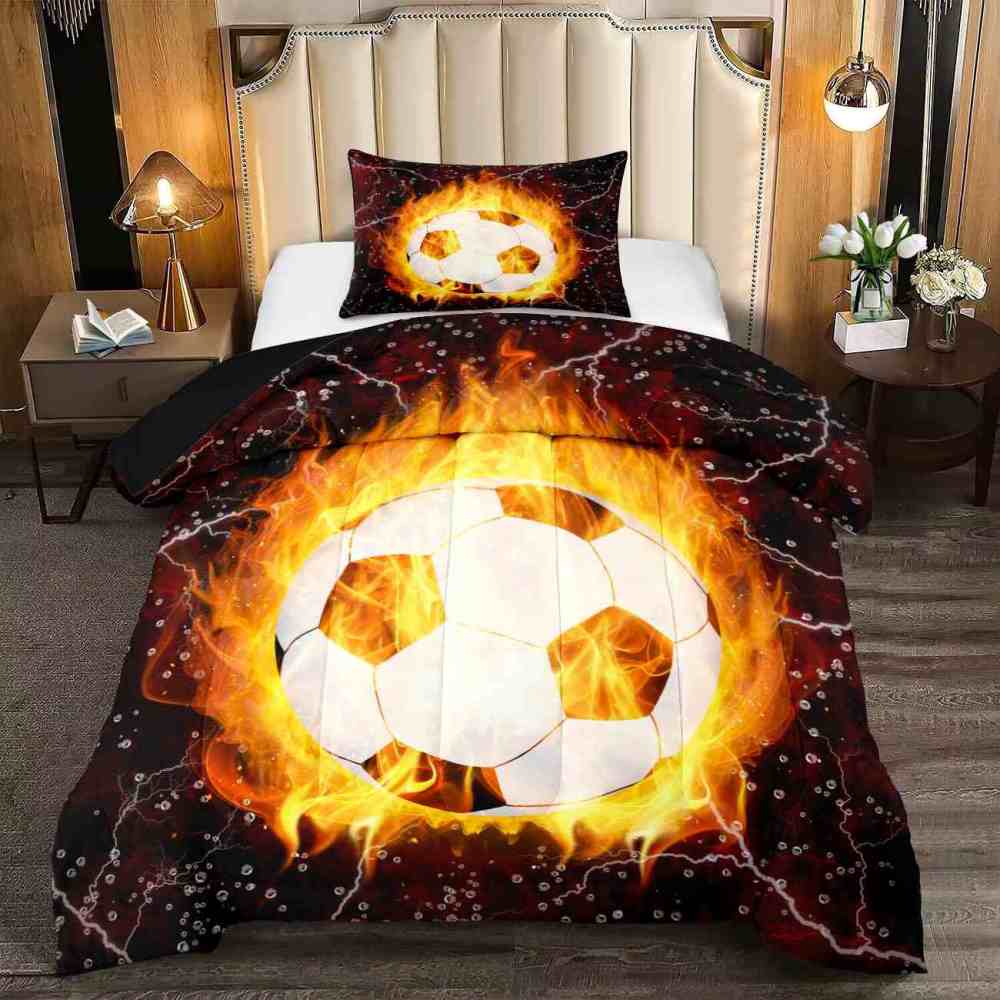 Fire Soccer Ball Lightning Comforter Set for Kids | CozyLil