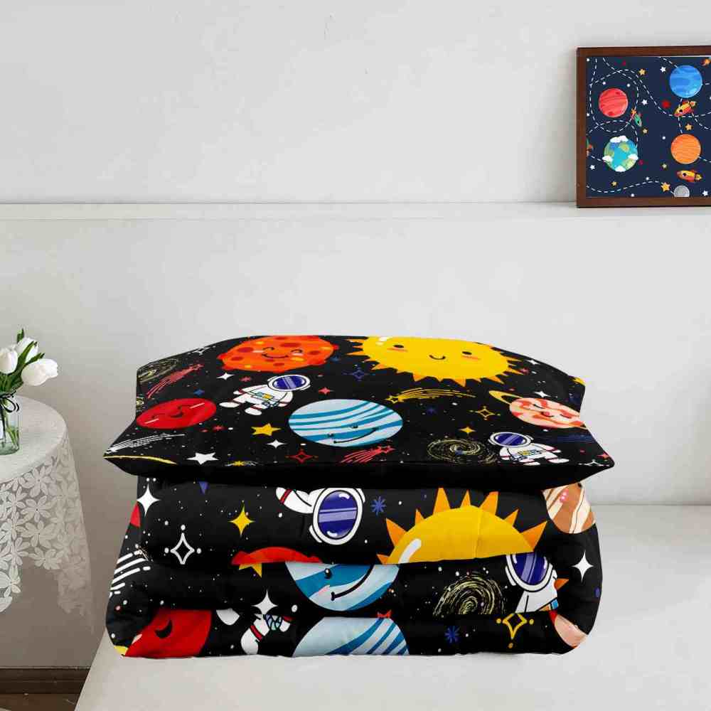 Cute Astronaut & Smiling Planets Kids Comforter Set | CozyLil