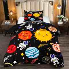 Cute Astronaut & Smiling Planets Kids Comforter Set | CozyLil