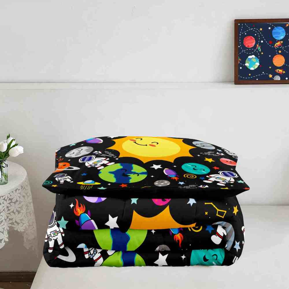Solar System Explorer with Earth & Rockets Kids Comforter Set | CozyLil