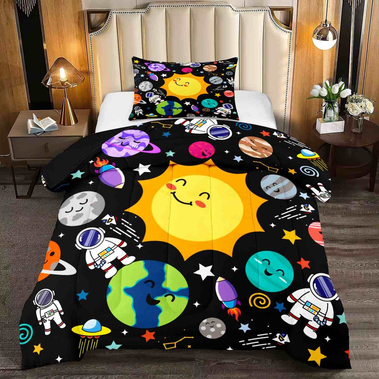 Solar System Explorer with Earth & Rockets Kids Comforter Set | CozyLil