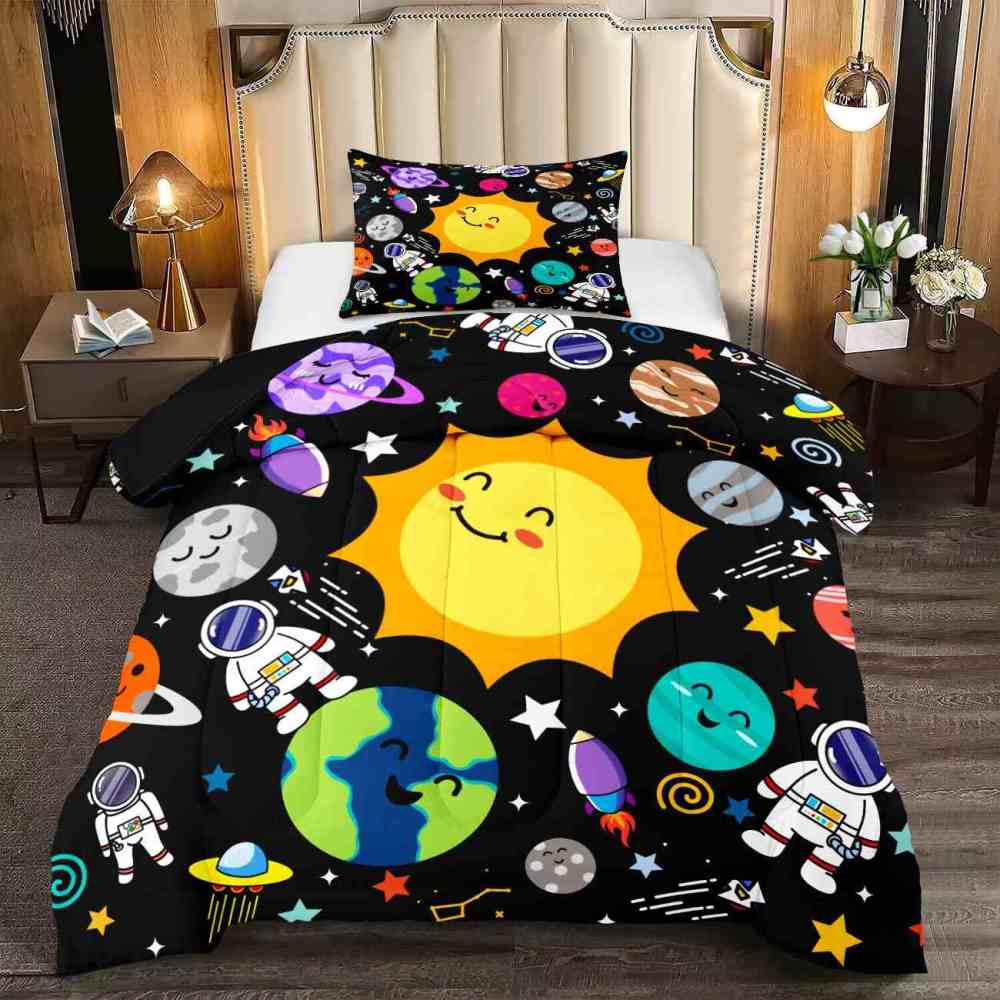 Solar System Explorer with Earth & Rockets Kids Comforter Set | CozyLil