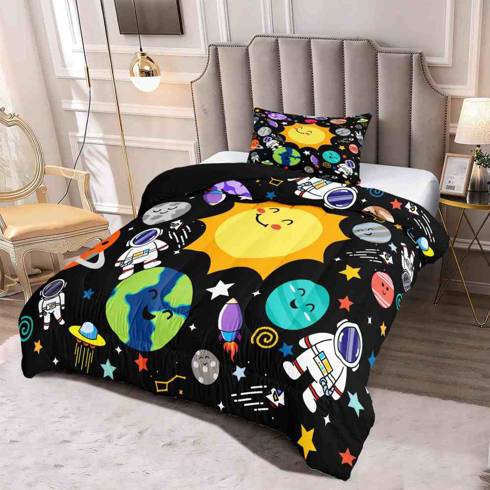 Solar System Explorer with Earth & Rockets Kids Comforter Set | CozyLil