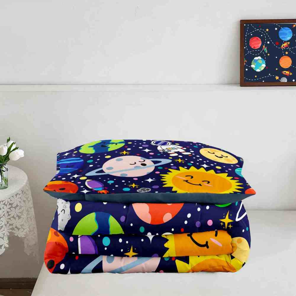 Happy Sun & Starry Galaxy Blue Kids Comforter Set | CozyLil