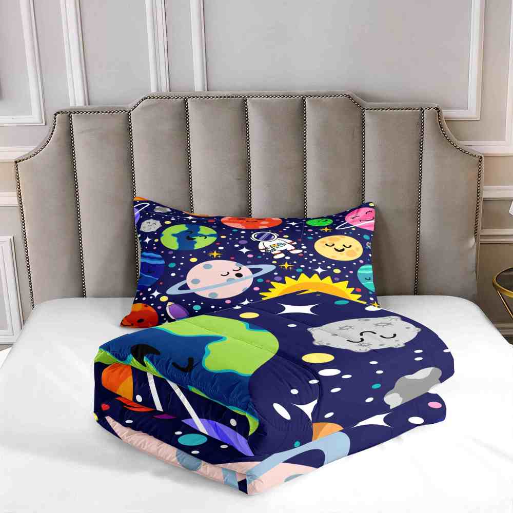 Happy Sun & Starry Galaxy Blue Kids Comforter Set | CozyLil