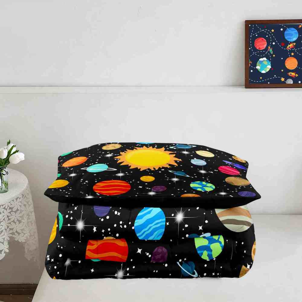 Realistic Planet Orbit & Sparkling Stars Kids Comforter Set | CozyLil