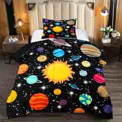 Realistic Planet Orbit & Sparkling Stars Kids Comforter Set | CozyLil