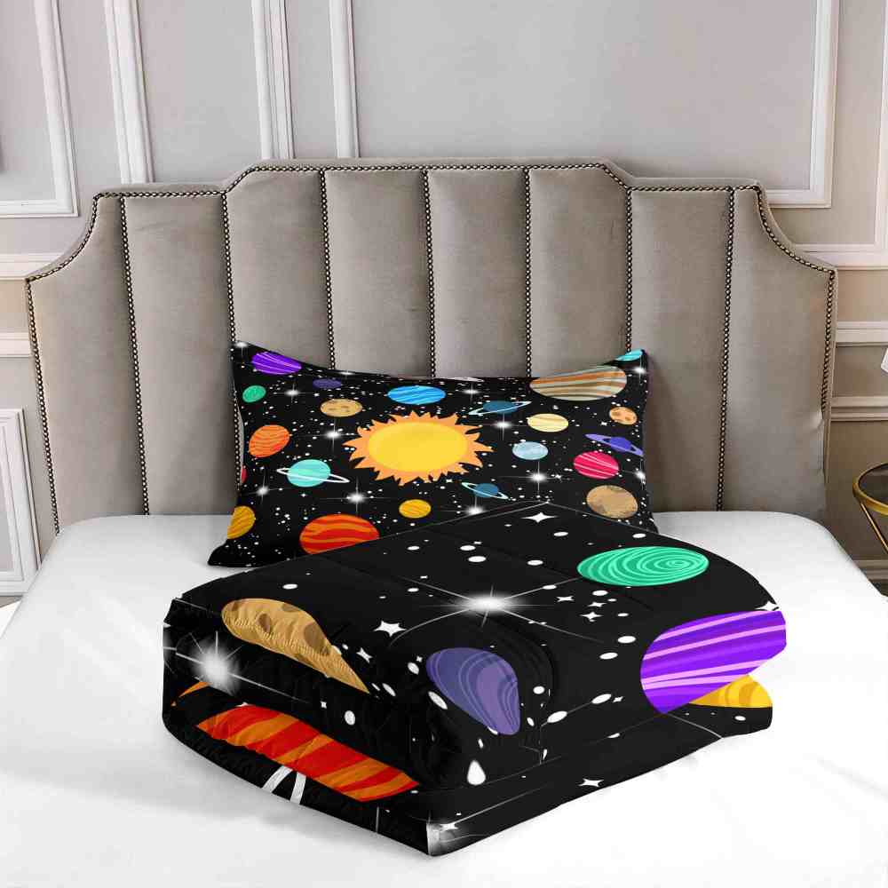 Realistic Planet Orbit & Sparkling Stars Kids Comforter Set | CozyLil