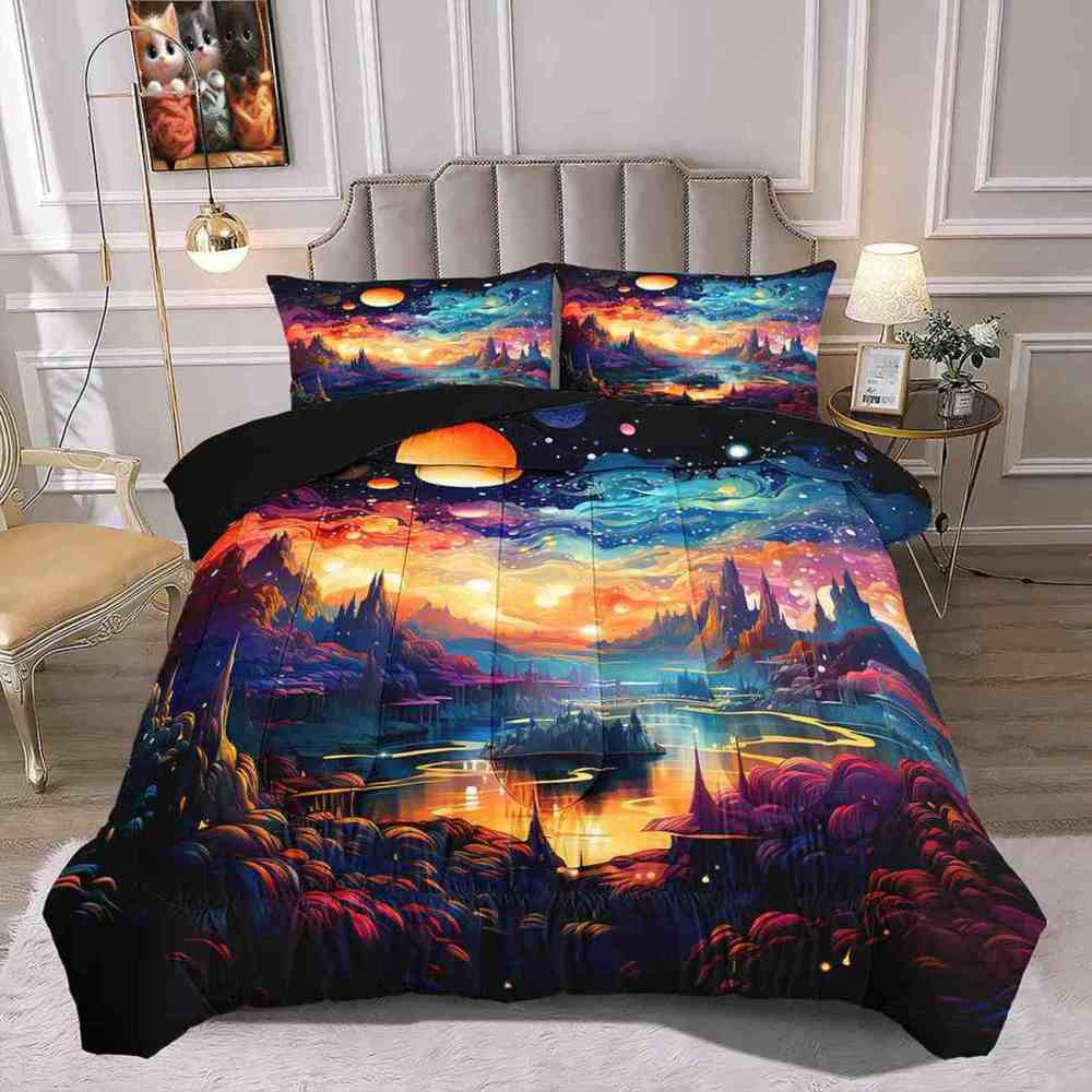 Cosmic Dreamscape Mountains Comforter Set Kids Bedroom Decor | CozyLil