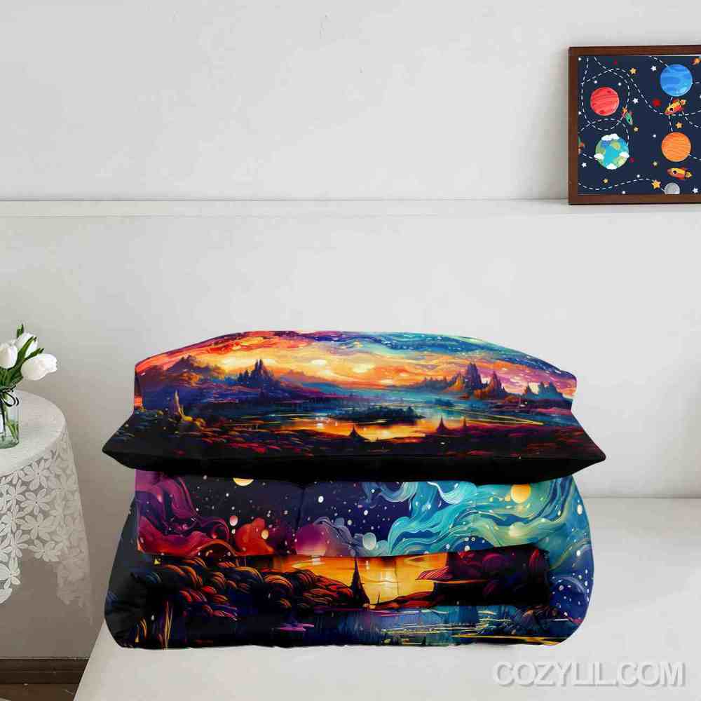 Cosmic Dreamscape Mountains Comforter Set Kids Bedroom Decor | CozyLil