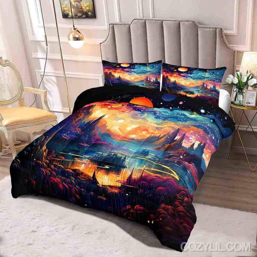 Cosmic Dreamscape Mountains Comforter Set Kids Bedroom Decor | CozyLil