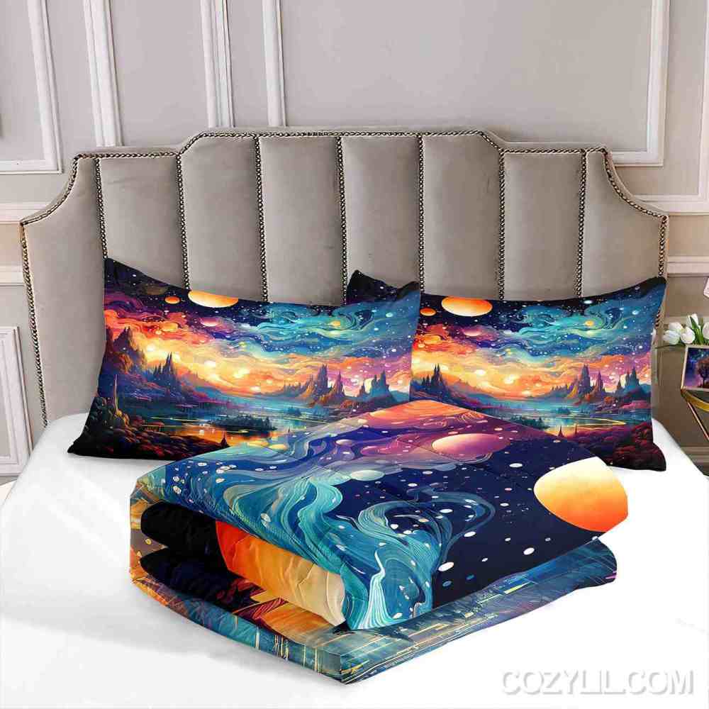 Cosmic Dreamscape Mountains Comforter Set Kids Bedroom Decor | CozyLil