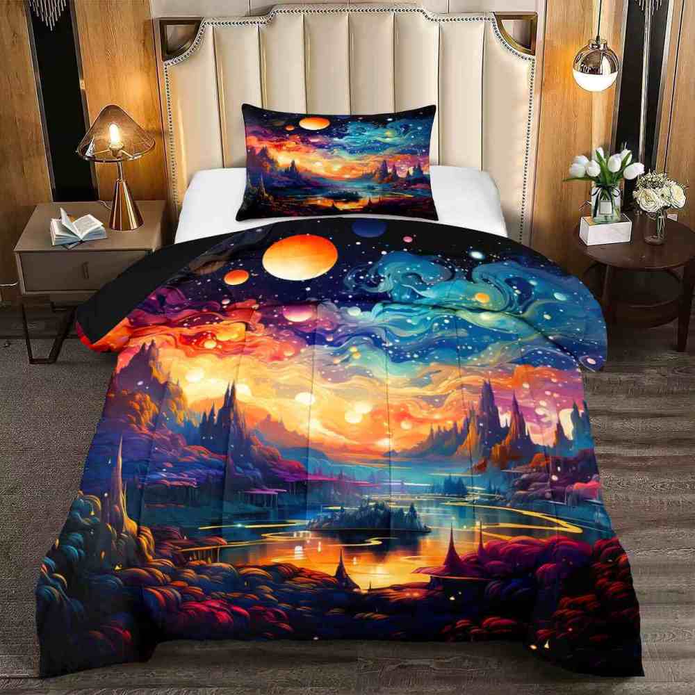 Cosmic Dreamscape Mountains Comforter Set Kids Bedroom Decor | CozyLil