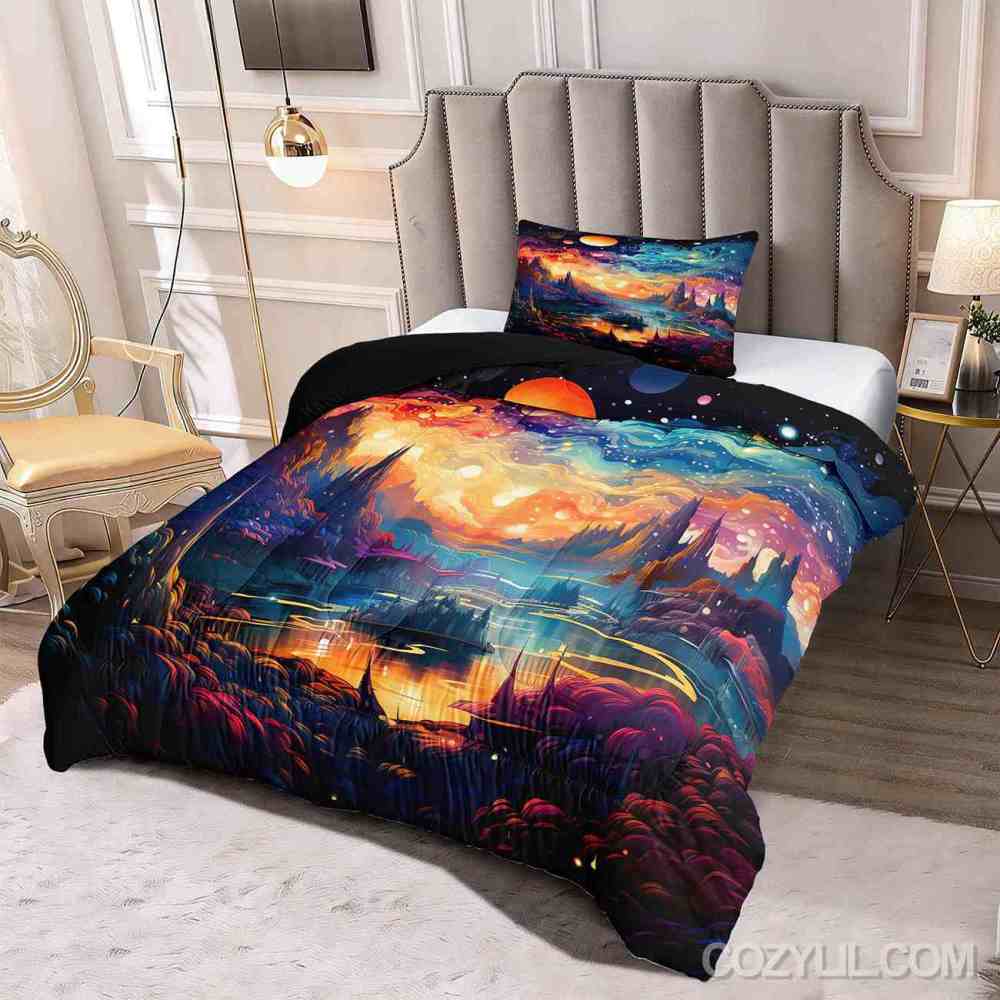 Cosmic Dreamscape Mountains Comforter Set Kids Bedroom Decor | CozyLil