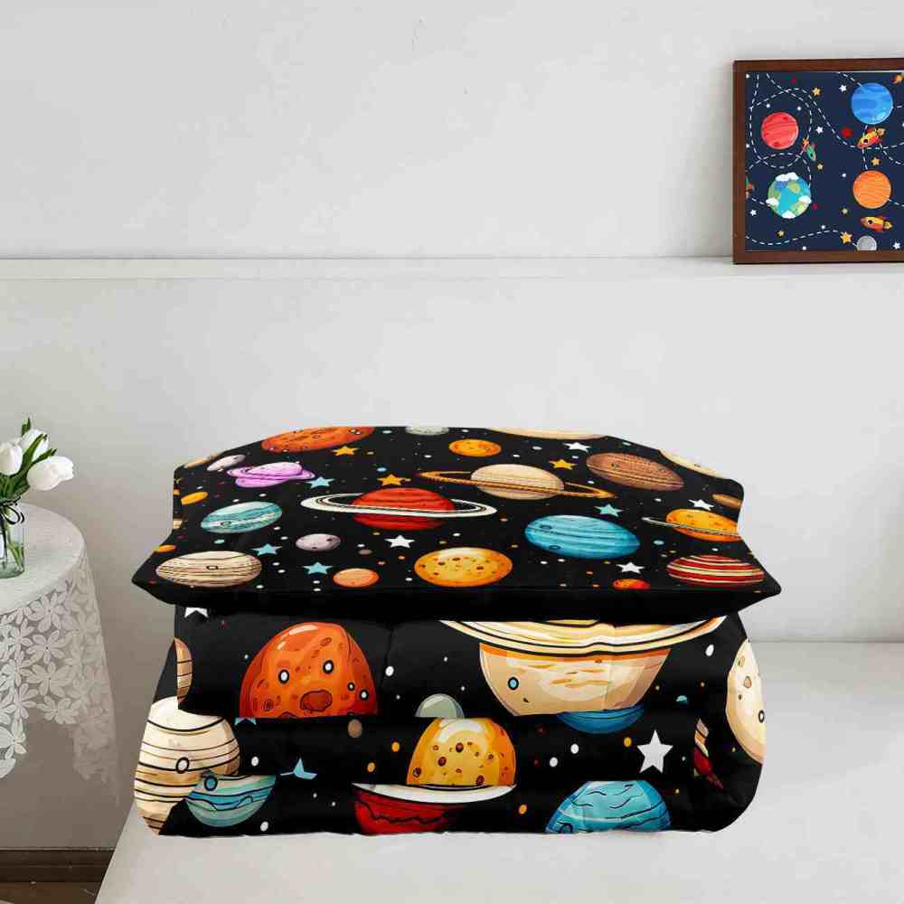 Colorful Cartoon Solar System Comforter Set Kids Galaxy Bedding | CozyLil