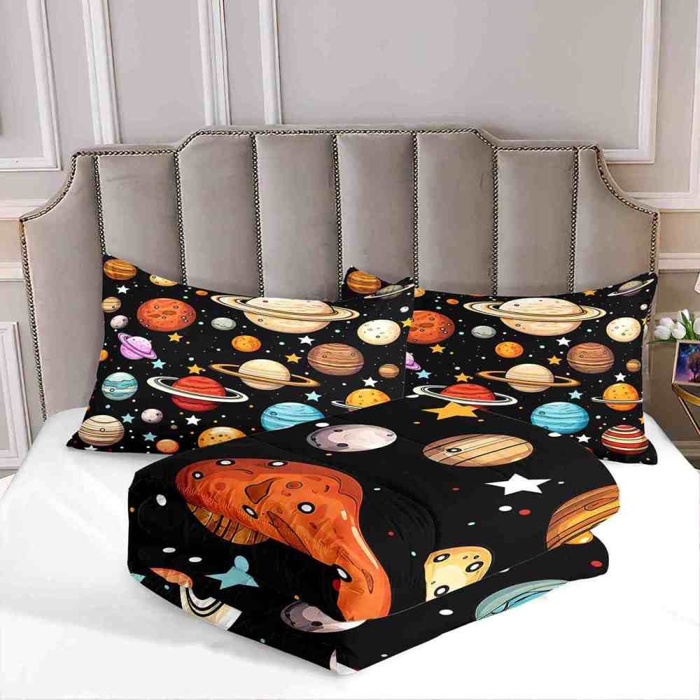 Colorful Cartoon Solar System Comforter Set Kids Galaxy Bedding | CozyLil