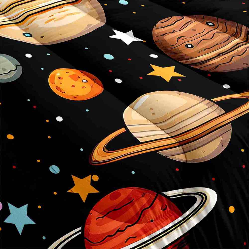Colorful Cartoon Solar System Comforter Set Kids Galaxy Bedding | CozyLil
