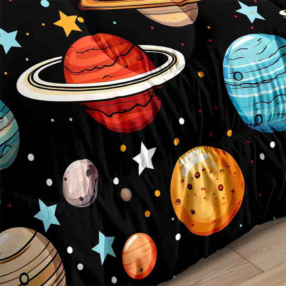 Colorful Cartoon Solar System Comforter Set Kids Galaxy Bedding | CozyLil