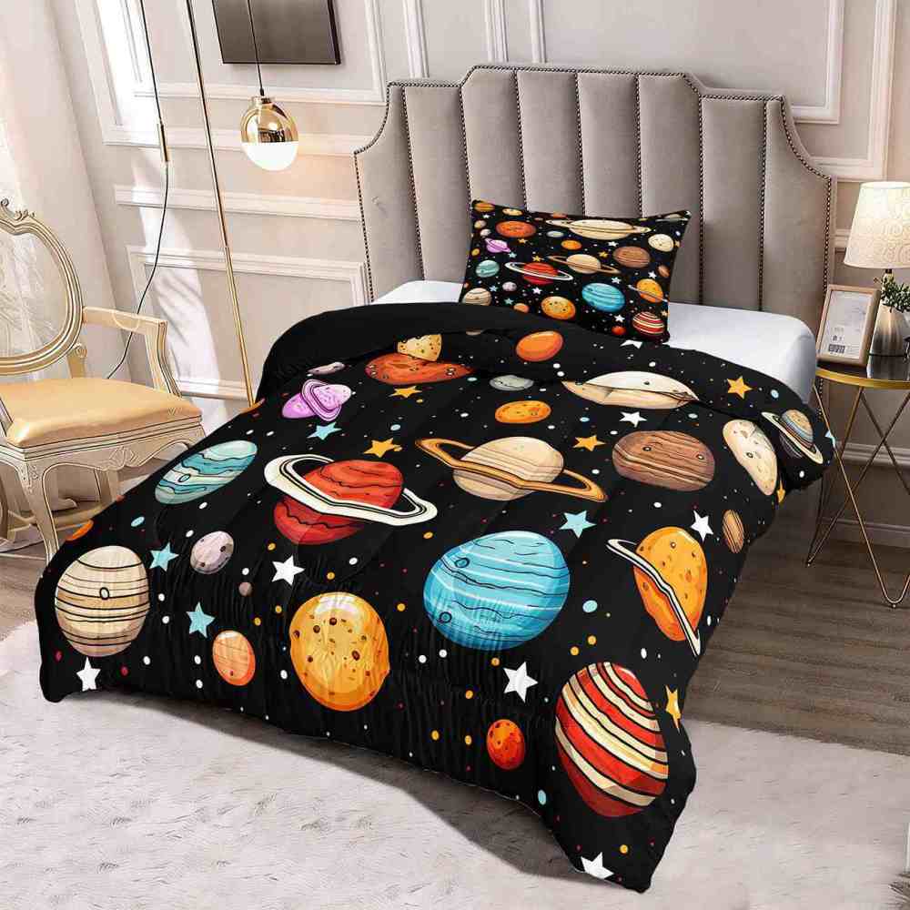 Colorful Cartoon Solar System Comforter Set Kids Galaxy Bedding | CozyLil