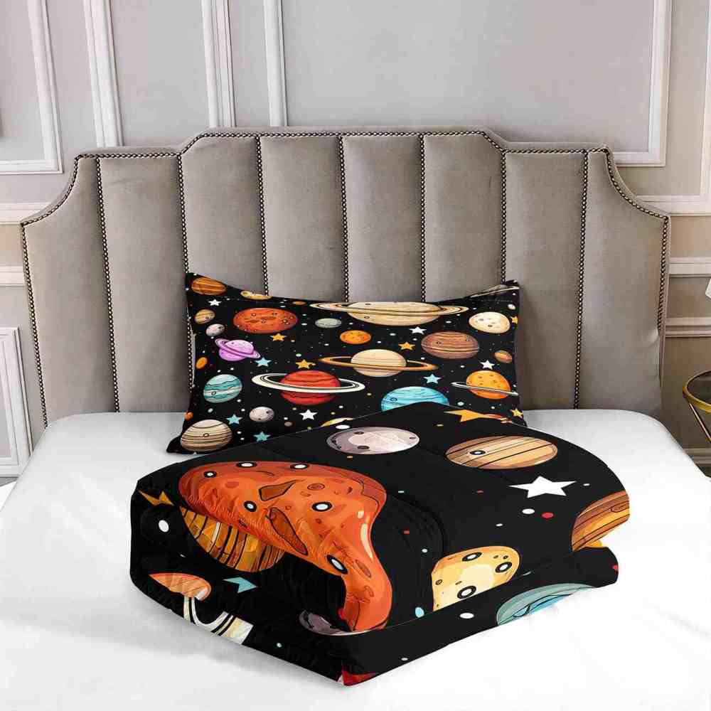 Colorful Cartoon Solar System Comforter Set Kids Galaxy Bedding | CozyLil