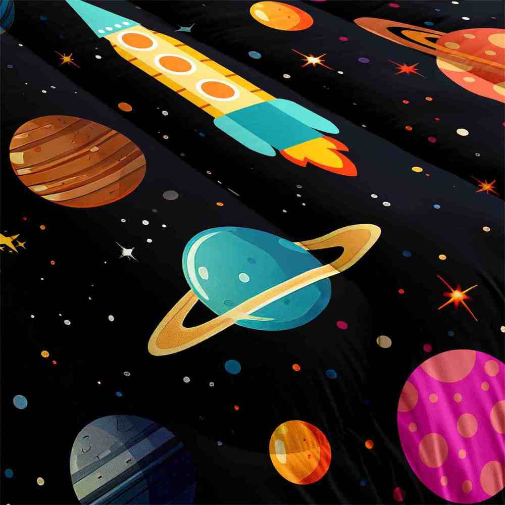 Retro Space Rocket Ship Comforter Set Boys Galaxy Bedding | CozyLil