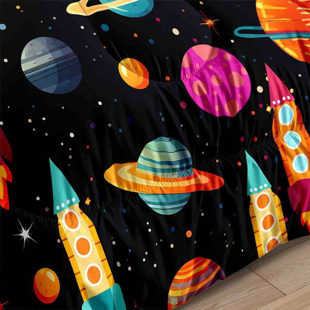 Retro Space Rocket Ship Comforter Set Boys Galaxy Bedding | CozyLil