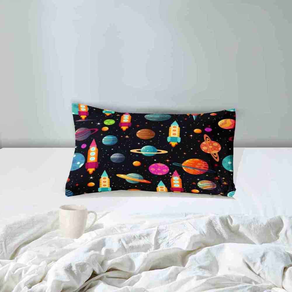 Retro Space Rocket Ship Comforter Set Boys Galaxy Bedding | CozyLil
