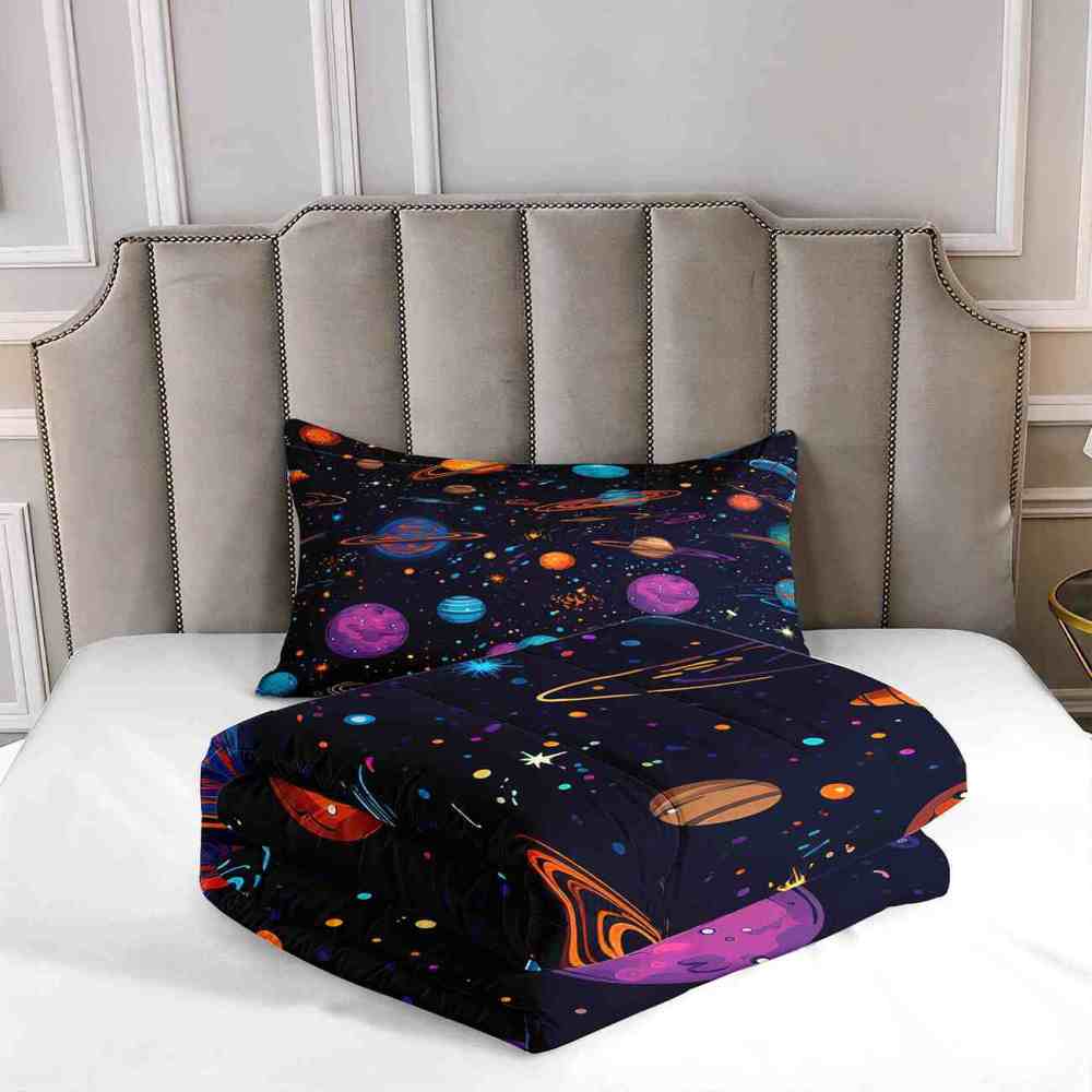 Artistic Floating Planets Comforter Set Teens Galaxy Bedding | CozyLil