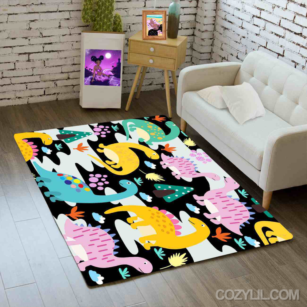 Abstract Wave Dinosaur Toddler Playroom Area Rug | CozyLil