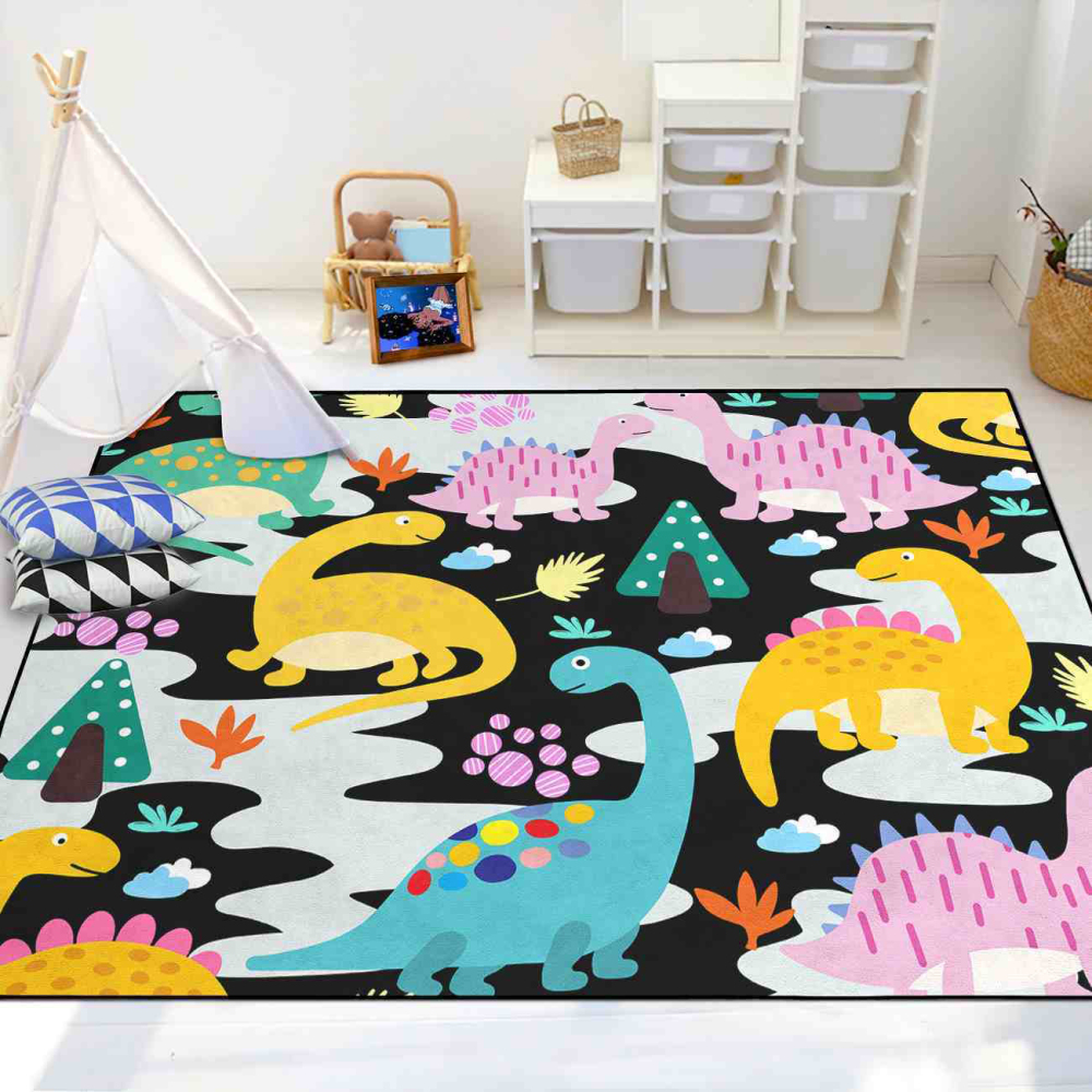 Abstract Wave Dinosaur Toddler Playroom Area Rug | CozyLil