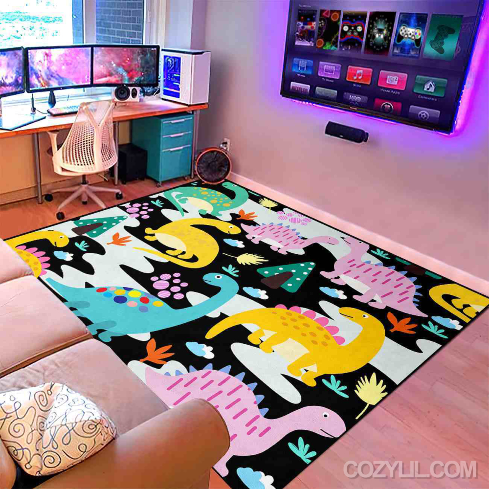 Abstract Wave Dinosaur Toddler Playroom Area Rug | CozyLil