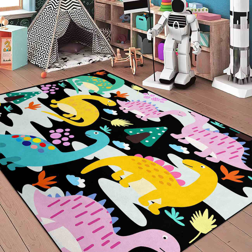 Abstract Wave Dinosaur Toddler Playroom Area Rug | CozyLil
