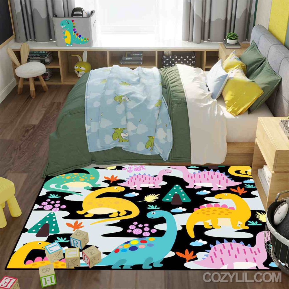 Abstract Wave Dinosaur Toddler Playroom Area Rug | CozyLil