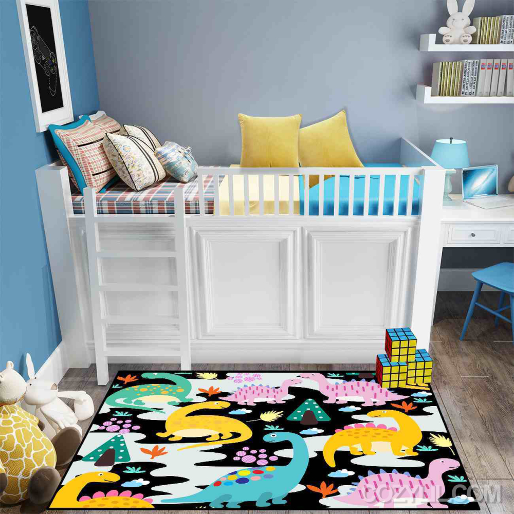 Abstract Wave Dinosaur Toddler Playroom Area Rug | CozyLil
