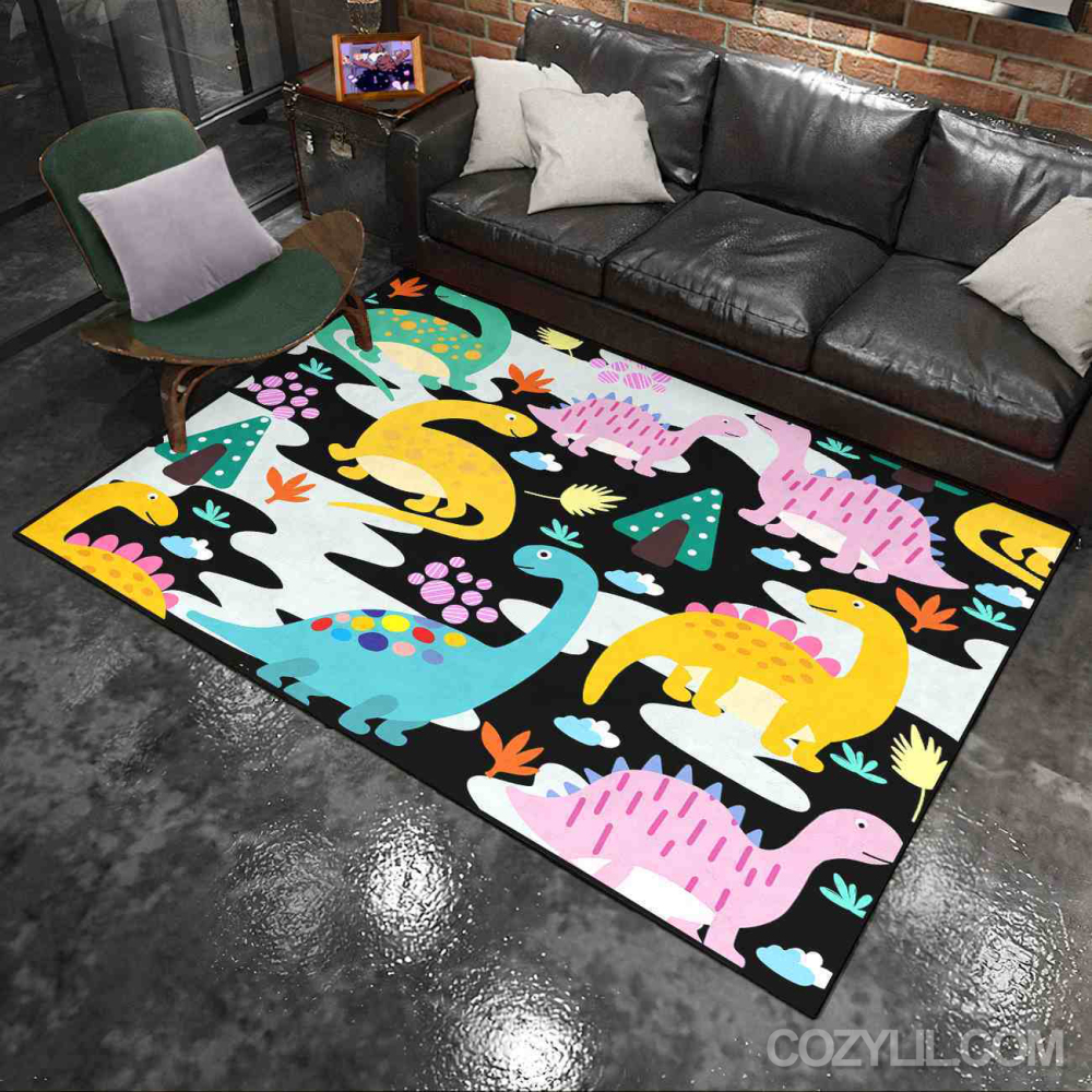 Abstract Wave Dinosaur Toddler Playroom Area Rug | CozyLil