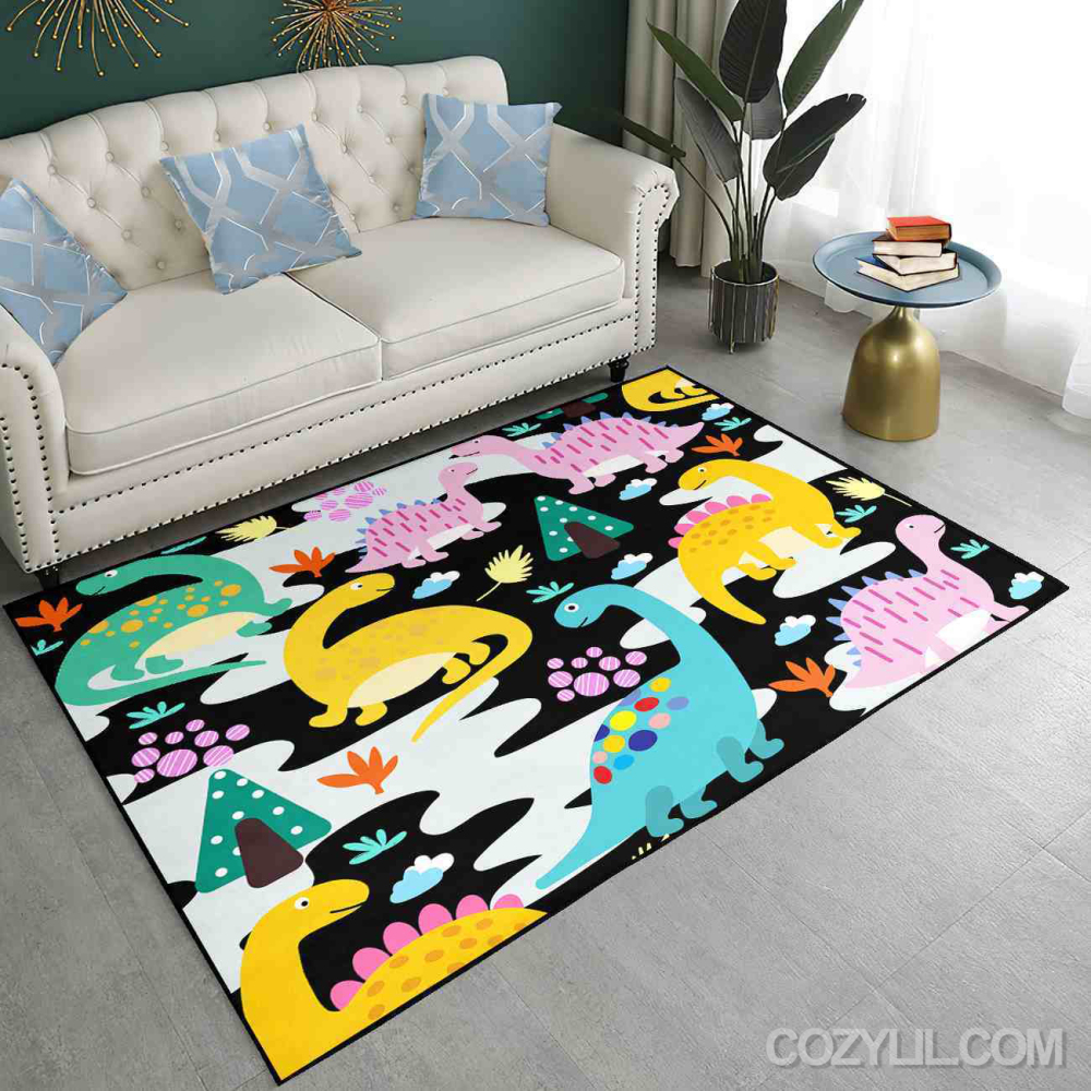 Abstract Wave Dinosaur Toddler Playroom Area Rug | CozyLil